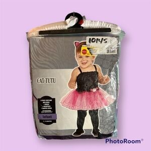 𝅺BABY Toddler Pink & Black Cat Tutu Costume Size 6 - 12 Months